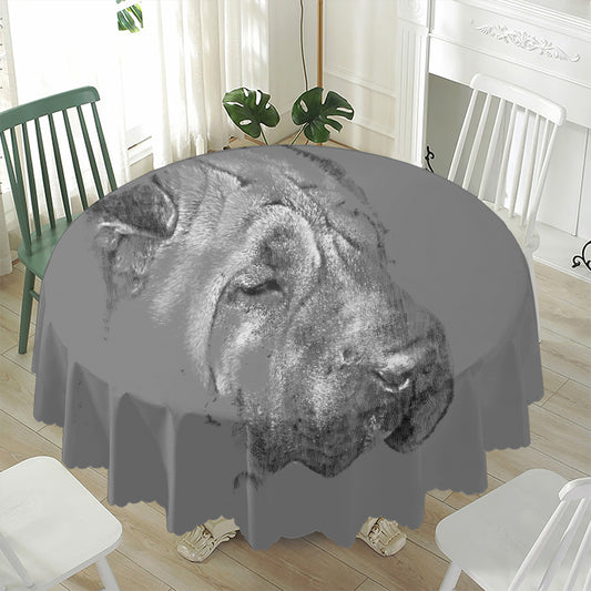 Monochrome Shar Pei Print Waterproof Round Tablecloth