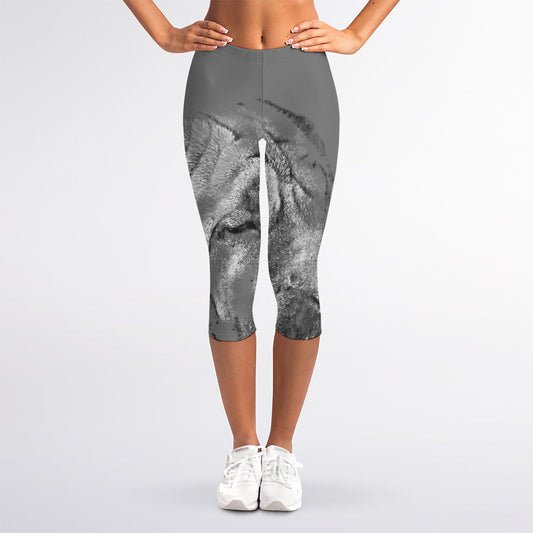 Monochrome Shar Pei Print Women's Capri Leggings