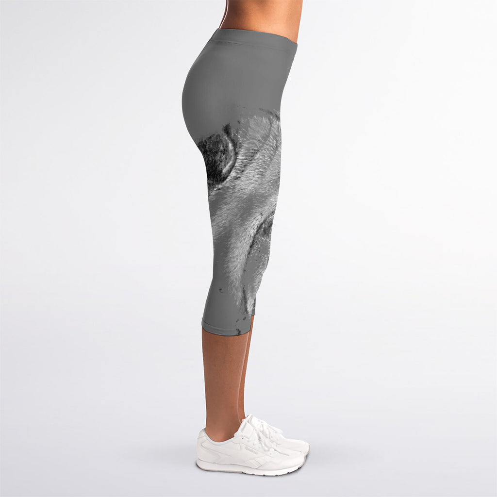 Monochrome Shar Pei Print Women's Capri Leggings