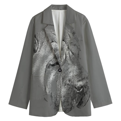 Monochrome Shar Pei Print Women's Cotton Blazer