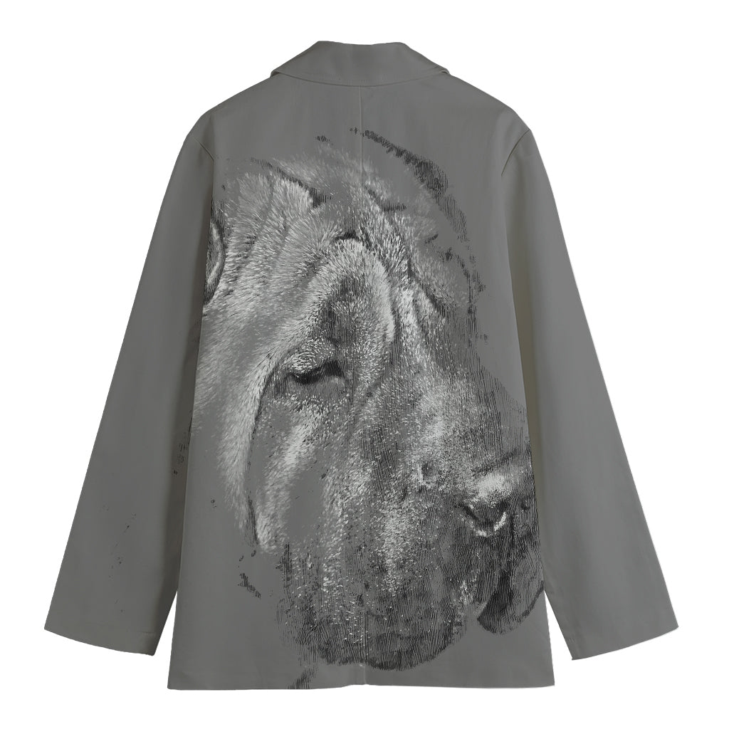 Monochrome Shar Pei Print Women's Cotton Blazer