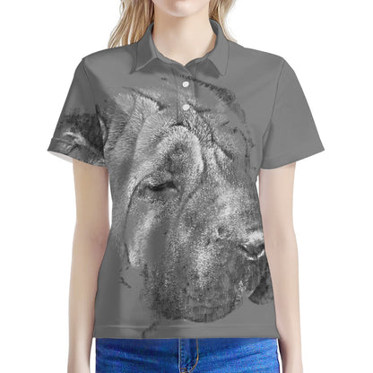 Monochrome Shar Pei Print Women's Polo Shirt