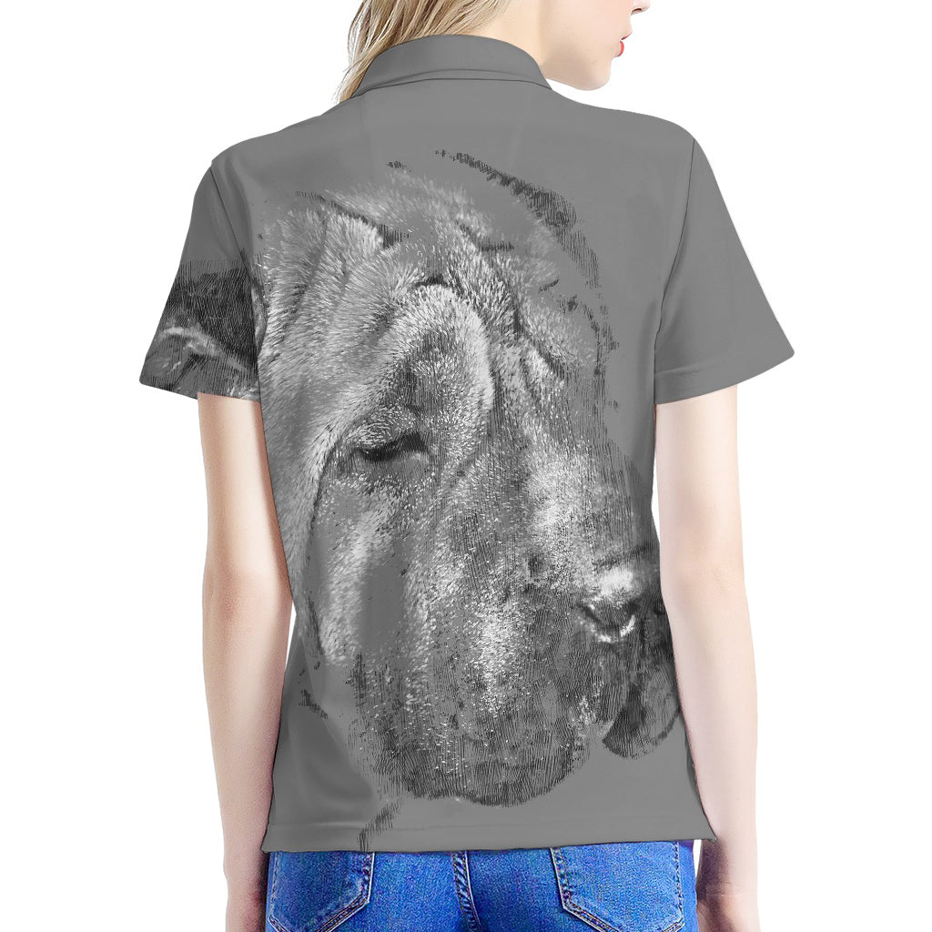 Monochrome Shar Pei Print Women's Polo Shirt