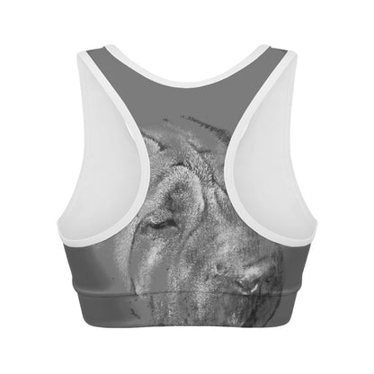 Monochrome Shar Pei Print Women's Sports Bra