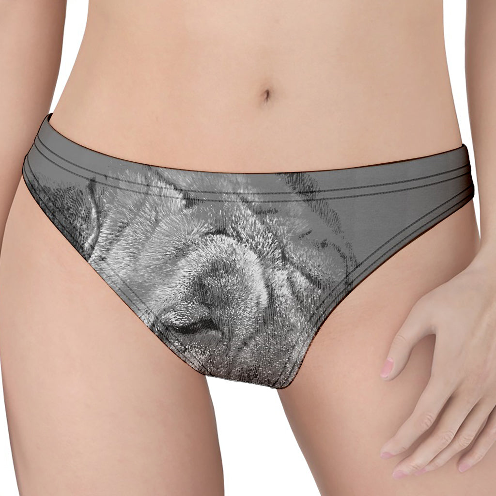 Monochrome Shar Pei Print Women's Thong