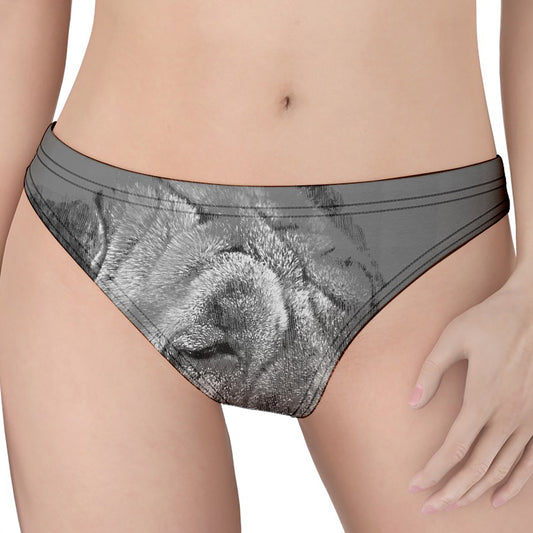 Monochrome Shar Pei Print Women's Thong