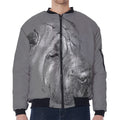 Monochrome Shar Pei Print Zip Sleeve Bomber Jacket