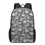 Monochrome Skull Flowers Pattern Print 17 Inch Backpack