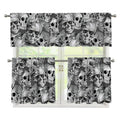 Monochrome Skull Flowers Pattern Print 3 Piece Kitchen Curtains
