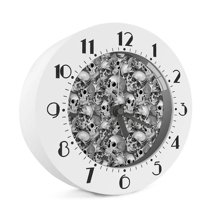 Monochrome Skull Flowers Pattern Print Alarm Clock