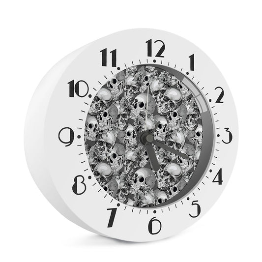 Monochrome Skull Flowers Pattern Print Alarm Clock