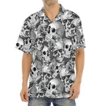 Monochrome Skull Flowers Pattern Print Aloha Shirt