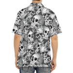 Monochrome Skull Flowers Pattern Print Aloha Shirt