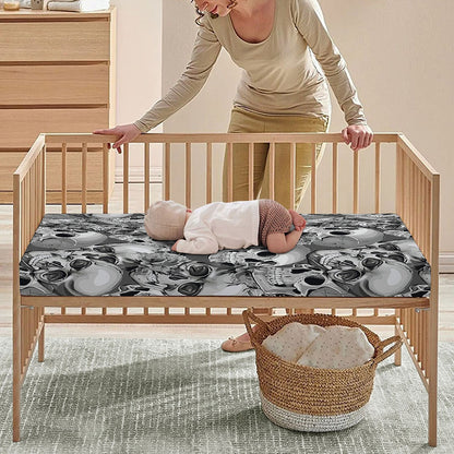 Monochrome Skull Flowers Pattern Print Baby Crib Sheet