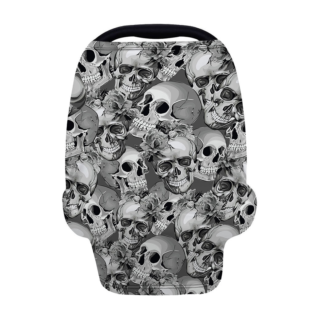 Monochrome Skull Flowers Pattern Print Baby Seat Cover