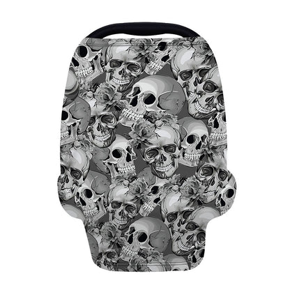 Monochrome Skull Flowers Pattern Print Baby Seat Cover