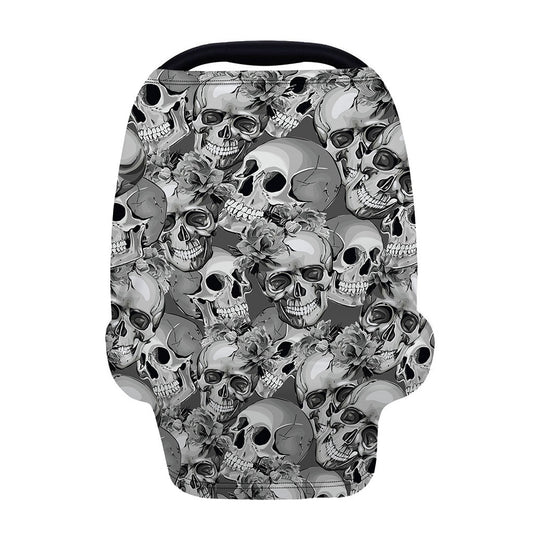 Monochrome Skull Flowers Pattern Print Baby Seat Cover