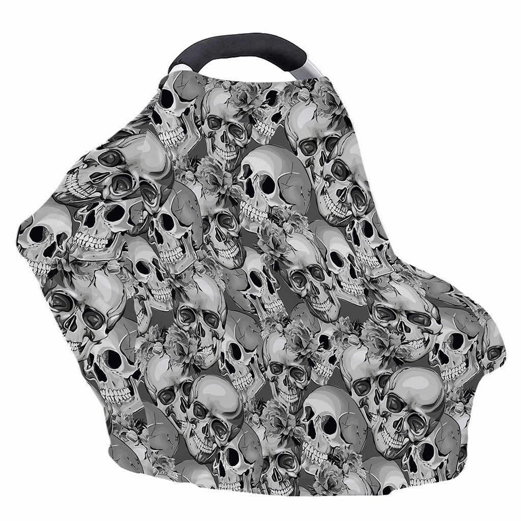 Monochrome Skull Flowers Pattern Print Baby Seat Cover