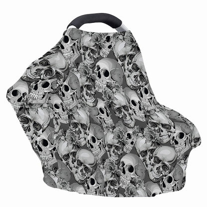 Monochrome Skull Flowers Pattern Print Baby Seat Cover