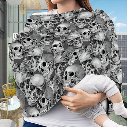 Monochrome Skull Flowers Pattern Print Baby Seat Cover