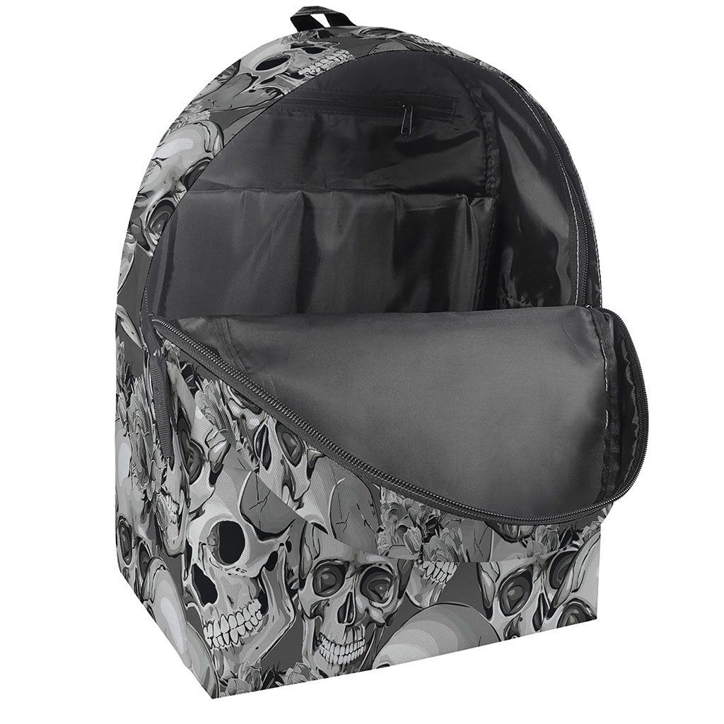 Monochrome Skull Flowers Pattern Print Backpack