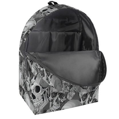 Monochrome Skull Flowers Pattern Print Backpack