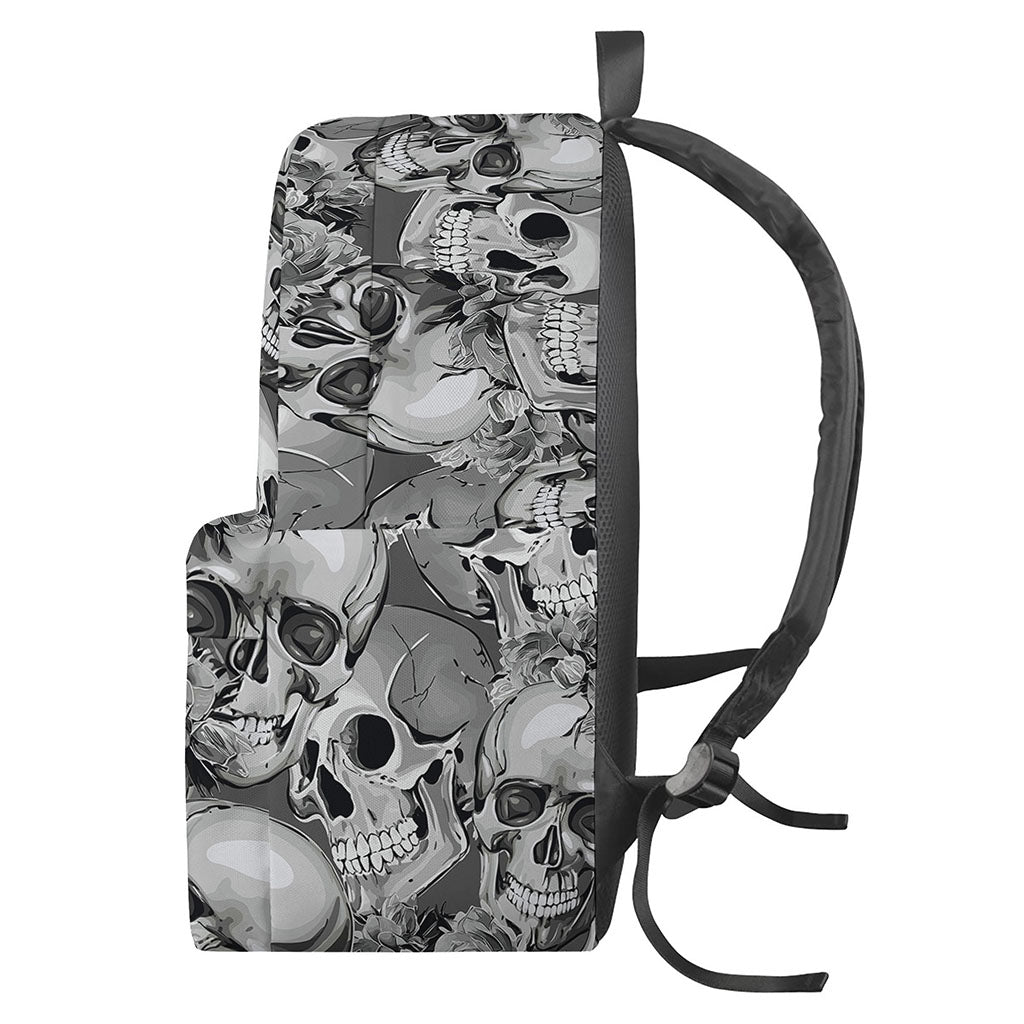 Monochrome Skull Flowers Pattern Print Backpack