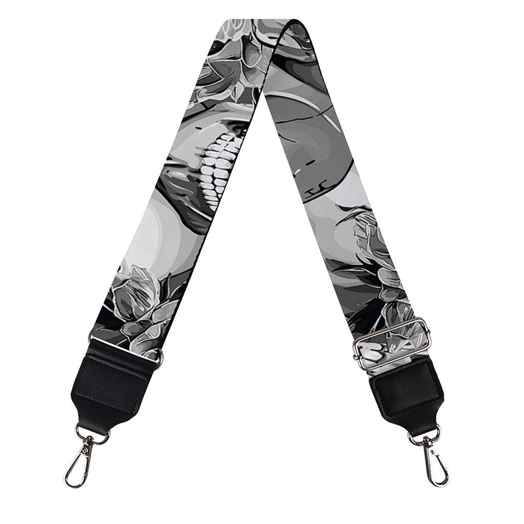 Monochrome Skull Flowers Pattern Print Bag Strap