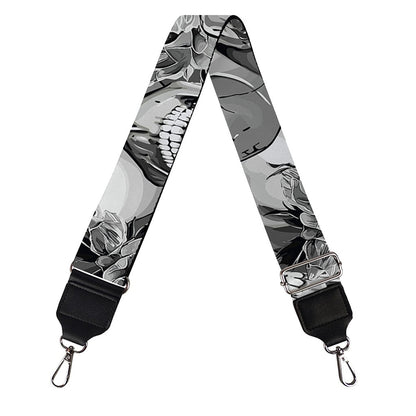 Monochrome Skull Flowers Pattern Print Bag Strap