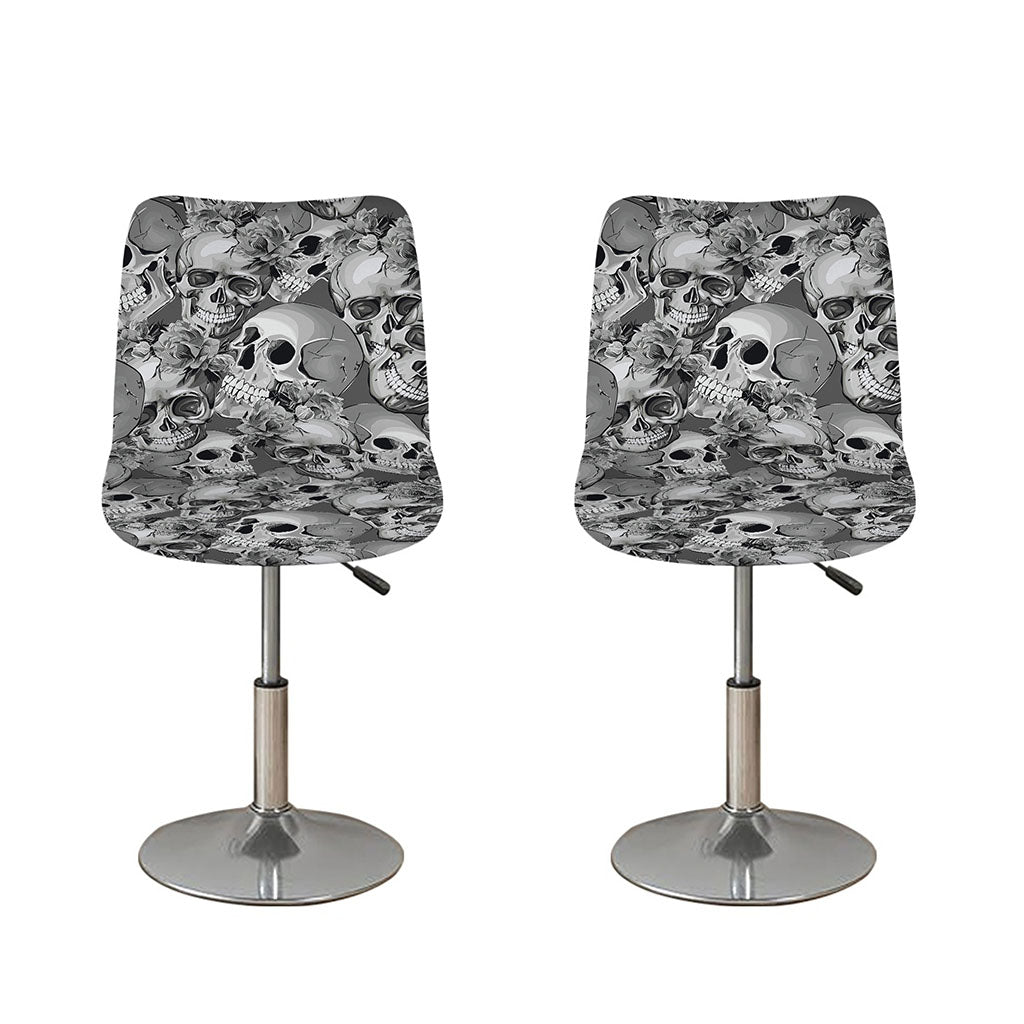 Monochrome Skull Flowers Pattern Print Bar Stool Covers