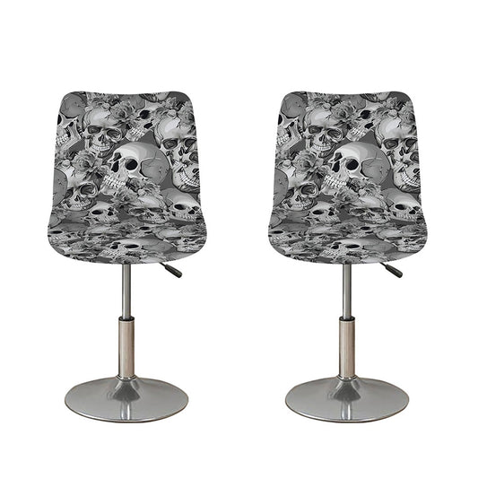 Monochrome Skull Flowers Pattern Print Bar Stool Covers
