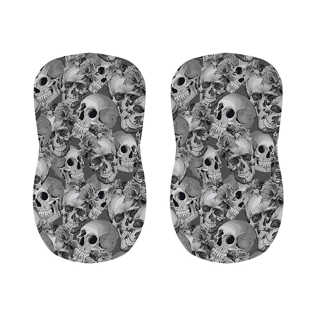 Monochrome Skull Flowers Pattern Print Bar Stool Covers
