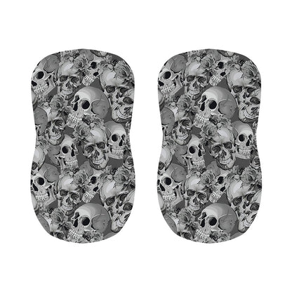 Monochrome Skull Flowers Pattern Print Bar Stool Covers