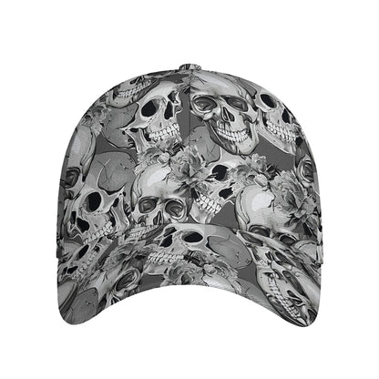 Monochrome Skull Flowers Pattern Print Baseball Cap