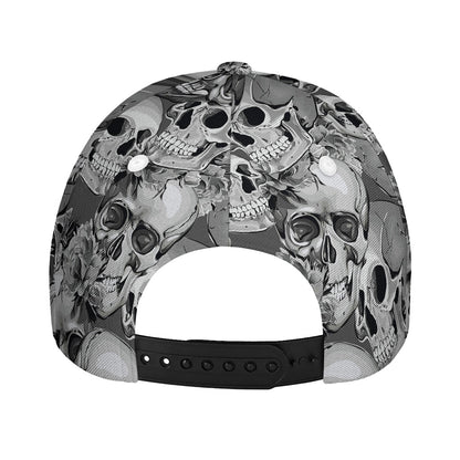 Monochrome Skull Flowers Pattern Print Baseball Cap
