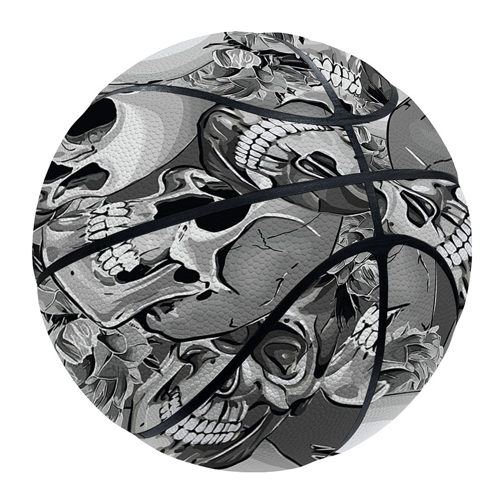 Monochrome Skull Flowers Pattern Print Basketball