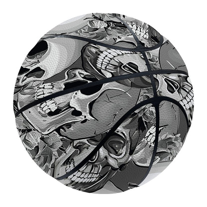 Monochrome Skull Flowers Pattern Print Basketball