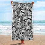 Monochrome Skull Flowers Pattern Print Beach Towel