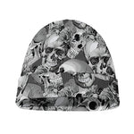 Monochrome Skull Flowers Pattern Print Beanie