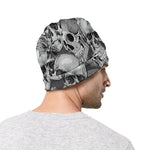 Monochrome Skull Flowers Pattern Print Beanie