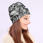 Monochrome Skull Flowers Pattern Print Beanie
