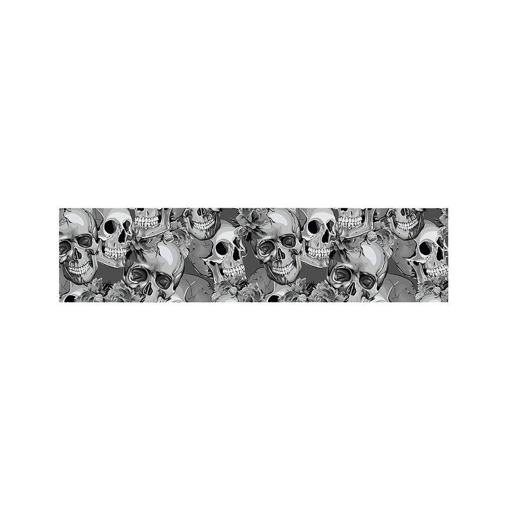 Monochrome Skull Flowers Pattern Print Bed Runner