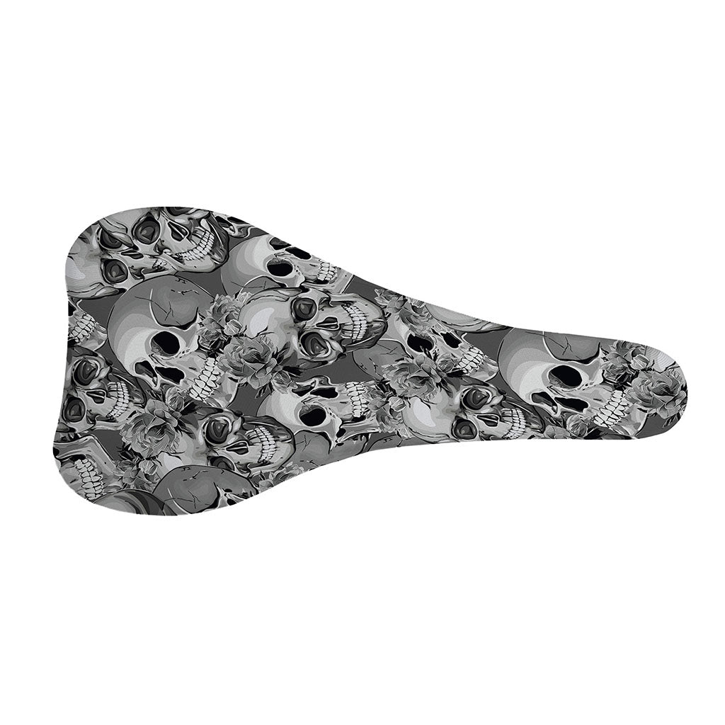 Monochrome Skull Flowers Pattern Print Bicycle Seat Cover