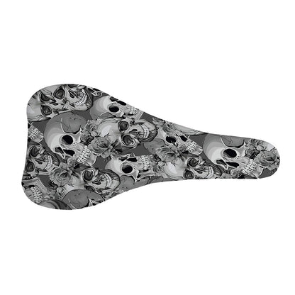 Monochrome Skull Flowers Pattern Print Bicycle Seat Cover