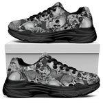 Monochrome Skull Flowers Pattern Print Black Chunky Shoes