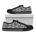 Monochrome Skull Flowers Pattern Print Black Low Top Sneakers