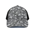 Monochrome Skull Flowers Pattern Print Black Mesh Trucker Hat