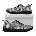 Monochrome Skull Flowers Pattern Print Black Running Shoes
