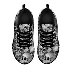 Monochrome Skull Flowers Pattern Print Black Running Shoes