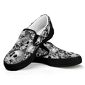 Monochrome Skull Flowers Pattern Print Black Slip On Sneakers